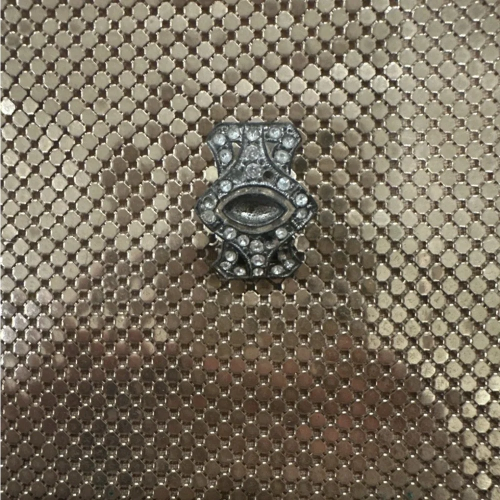 Vintage 1950s Whiting & Davis gold metal mesh evening clutch rhinestone Clasp
